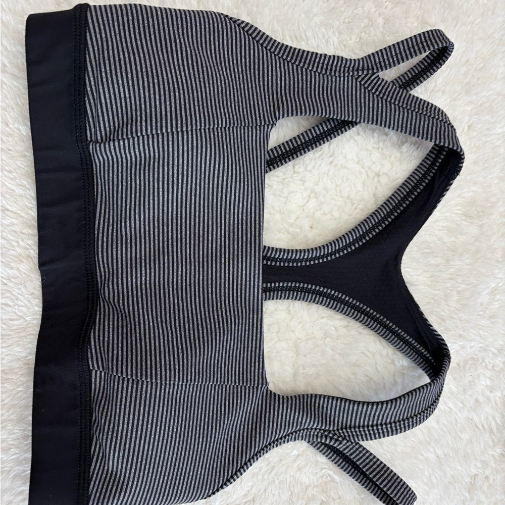Lululemon Athletica Black and Gray Striped Sports Bra